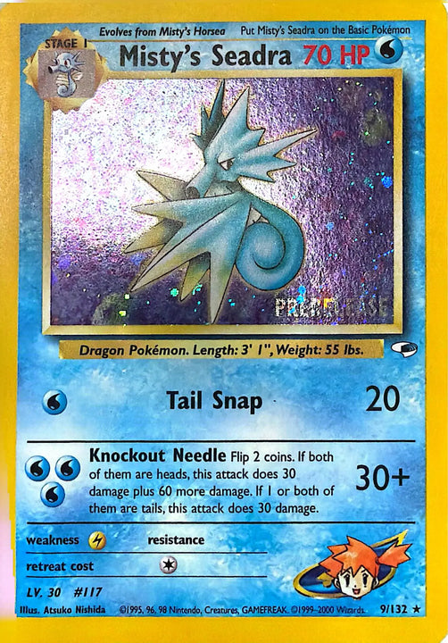 Misty's Seadra Rare Holo (9/132) gym heroes prerelease stamp - EX/NM