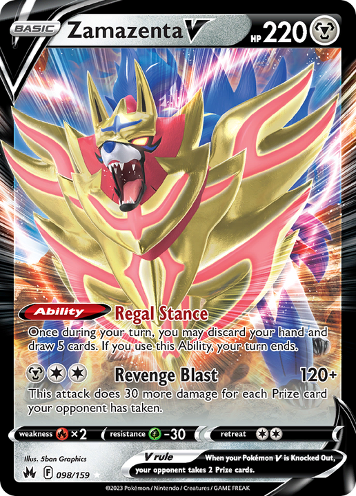 Zamazenta V Rare Holo V (098/159) Crown Zenith