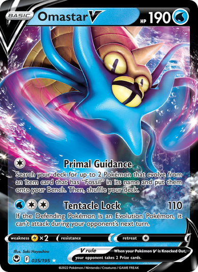 Omastar V Holo Rare V (035/195) Silver Tempest