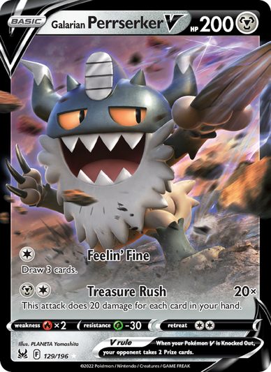 Galarian Perrserker V Holo Rare V (129/196) Lost Origin