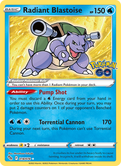 Radiant Blastoise Radiant Rare (018/78) Pokémon GO