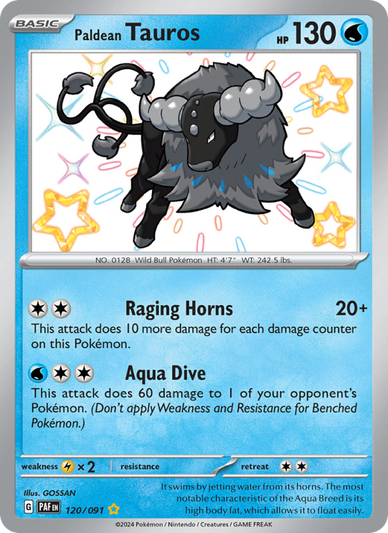Paldean Tauros Shiny rare (120/91) Paldean Fates