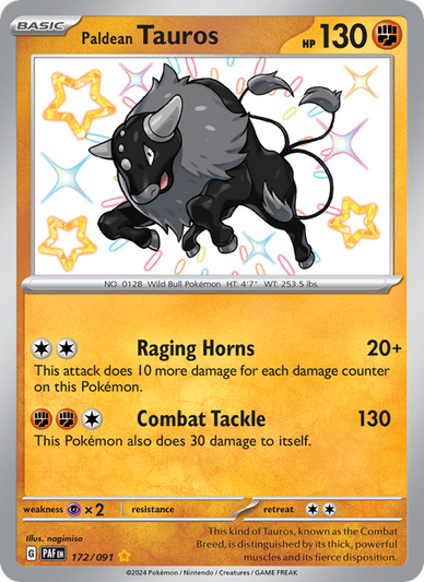 Paldean Tauros Shiny rare (172/91) Paldean Fates