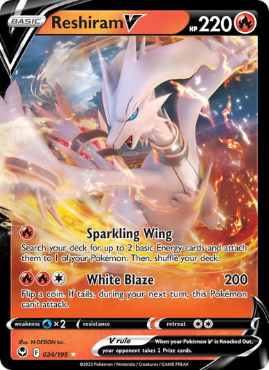 Reshiram V Holo Rare V (024/195) Silver Tempest