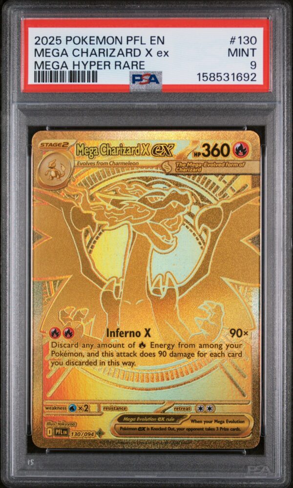 PSA 9 - 2025 POKEMON PFL EN-PHANTASMAL FLAMES #130 MEGA CHARIZARD X ex MEGA HYPER RARE