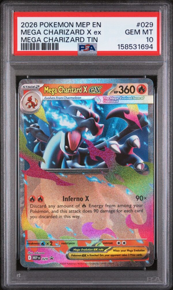 PSA 10 - 2026 POKEMON MEP EN-ME BLACK STAR PROMO #029 MEGA CHARIZARD X ex MEGA CHARIZARD TIN