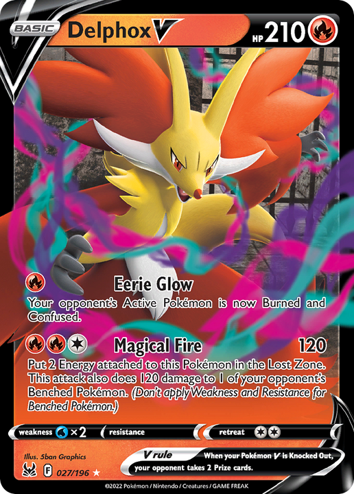 Delphox V Rare Holo V (027/196) Lost Origin