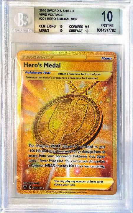 Hero's Medal Rare Secret (201/185) Vivid Voltage BGS10
