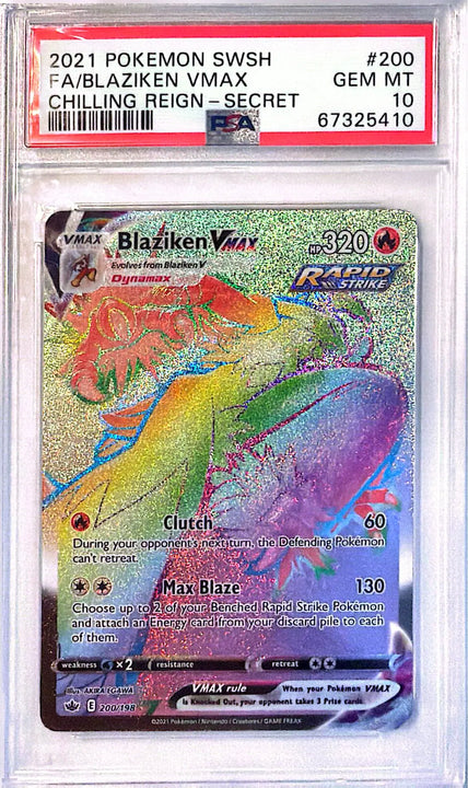 Blaziken VMAX Rare Rainbow (200/198) Chilling Reign PSA10