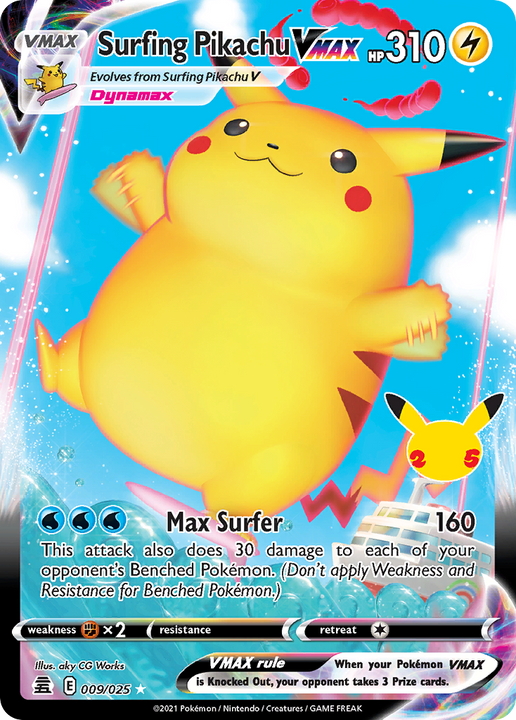 Surfing Pikachu VMAX Rare Holo VMAX (9) Celebrations