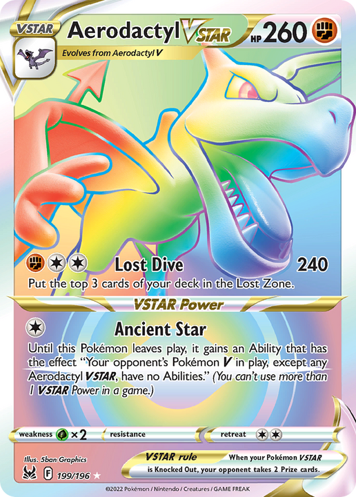 Aerodactyl VSTAR Rare Rainbow (199/196) Lost Origin