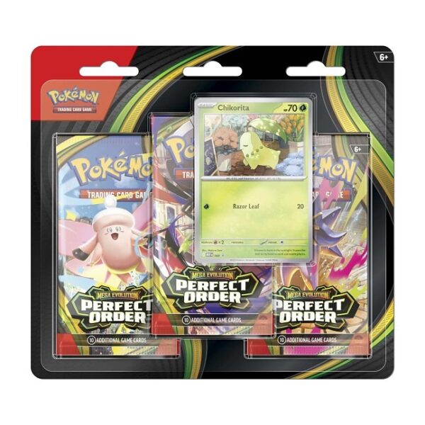 P11218_10-10375-108_01-1.jpg Pokémon TCG: Mega Evolution-Perfect Order 3 Booster Packs & Chikorita Promo Card