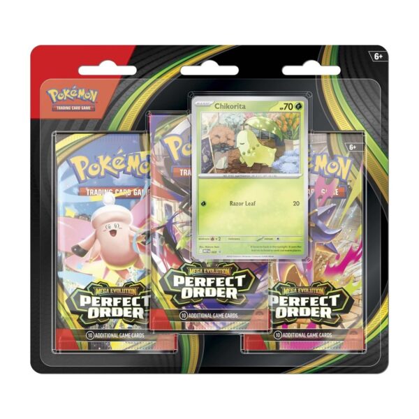 P11218_10-10375-108_01-2.jpg Pokémon TCG: Mega Evolution-Perfect Order 3 Booster Packs & Chikorita Promo Card