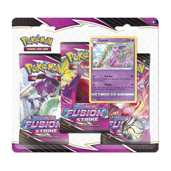P7737_699-17125_01.jpg Pokémon TCG: Sword & Shield-Fusion Strike 3 Booster Packs, Coin & Espeon Promo Card